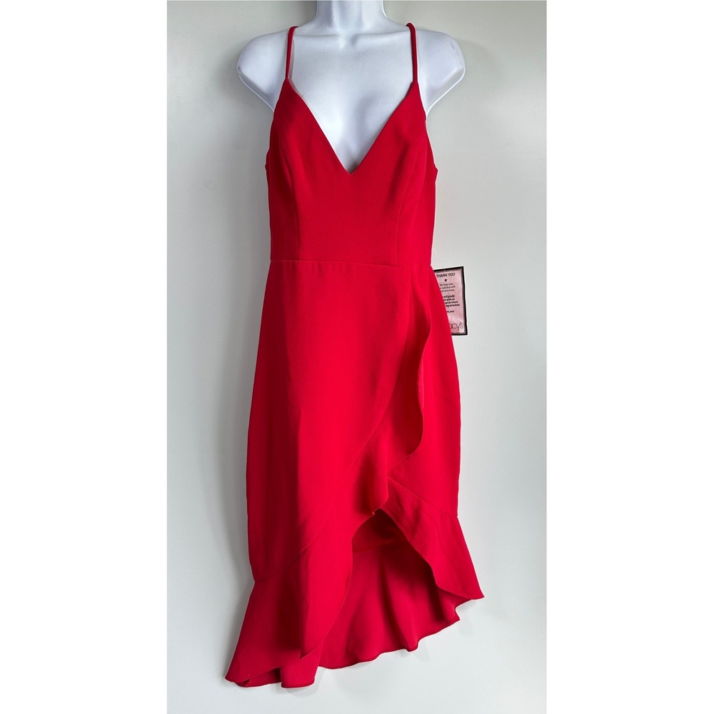 Xscape Red Asymmetrical Ruffle Cocktail Dress Party Glam Date Night Size 10 NWT‎ - Picture 14 of 15